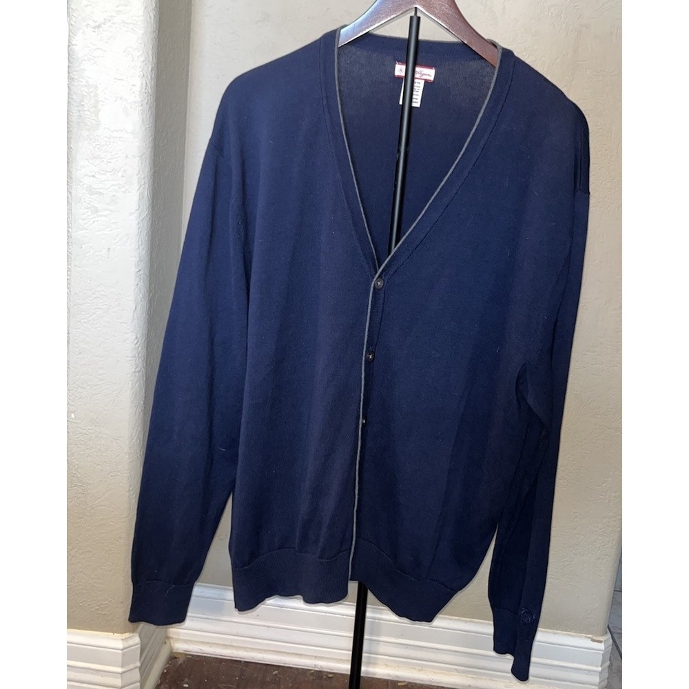 Ben Hogan Men's XL Blue Solid Cotton Acrylic Knit V-Neck Button Cardigan Sweater